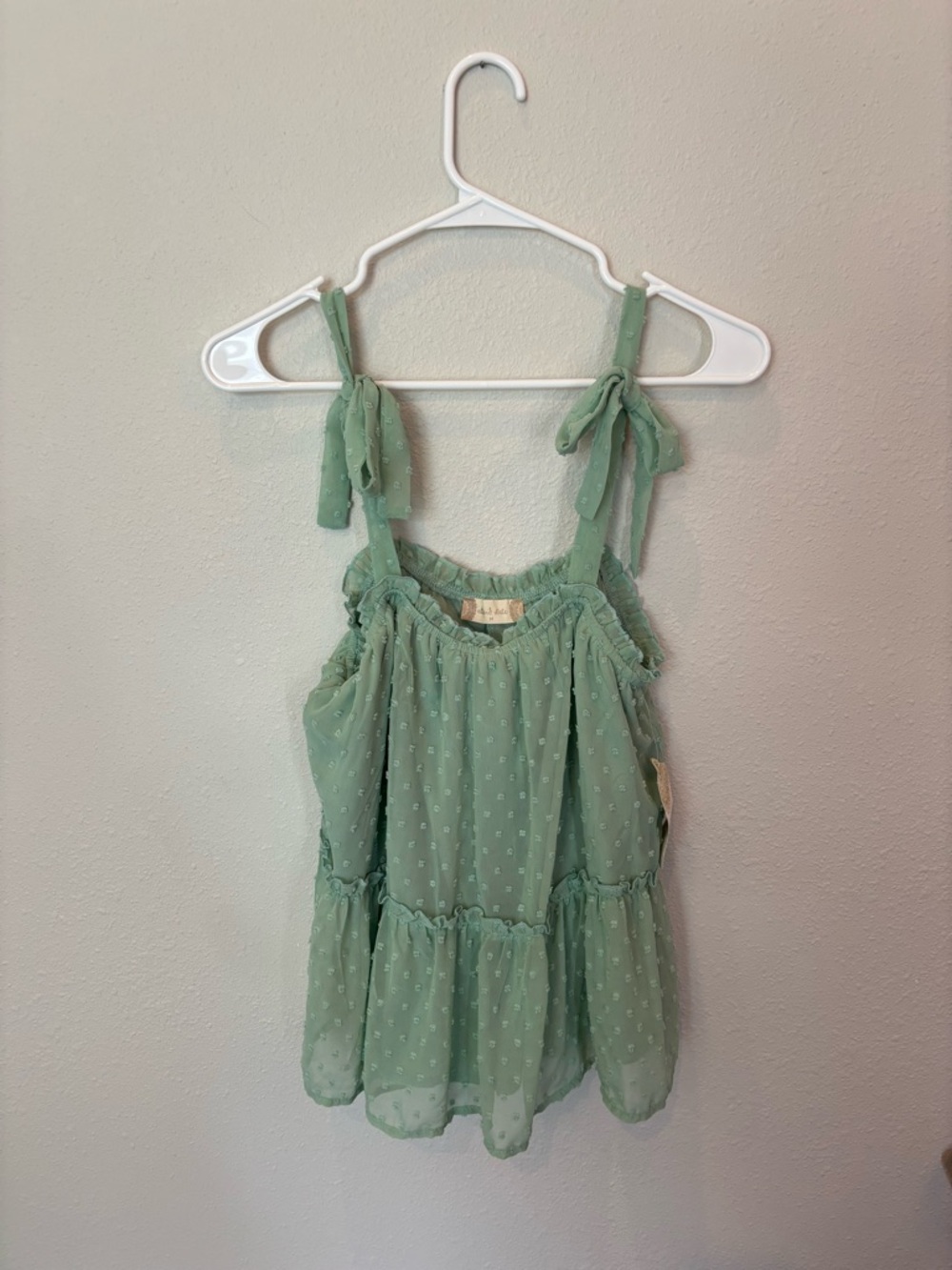 Altar'd State Sage Green Tie-Shoulder Swiss Dot Tank